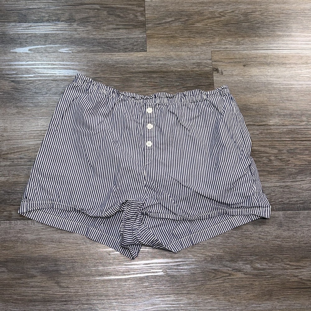 Zara High Rise Shorts Womens S Blue White Striped 2" Inseam Elastic Wasitband